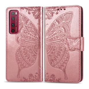 For Huawei Nova 7 Pro Butterfly Love Flower Embossed Horizontal Flip Leather Case with Bracket / Card Slot / Wallet / Lanyard(Rose Gold)