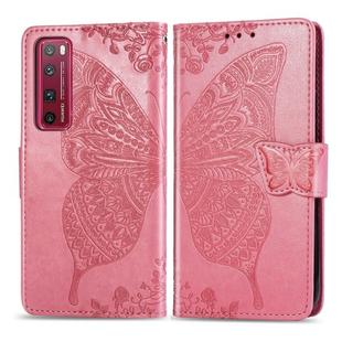 For Huawei Nova 7 Pro Butterfly Love Flower Embossed Horizontal Flip Leather Case with Bracket / Card Slot / Wallet / Lanyard(Pink)