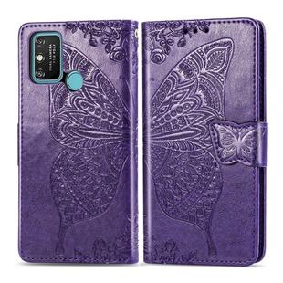 For Huawei Honor 9A Butterfly Love Flower Embossed Horizontal Flip Leather Case with Bracket / Card Slot / Wallet / Lanyard(Dark Purple)