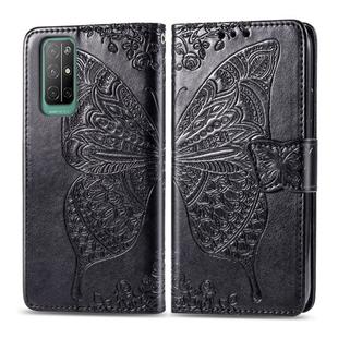 For Huawei Honor 30S Butterfly Love Flower Embossed Horizontal Flip Leather Case with Bracket / Card Slot / Wallet / Lanyard(Black)