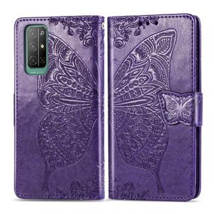 For Huawei Honor 30S Butterfly Love Flower Embossed Horizontal Flip Leather Case with Bracket / Card Slot / Wallet / Lanyard(Dark Purple)