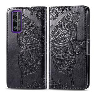 For Huawei Honor 30 Butterfly Love Flower Embossed Horizontal Flip Leather Case with Bracket / Card Slot / Wallet / Lanyard(Black)