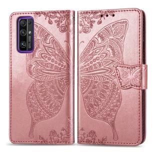 For Huawei Honor 30 Butterfly Love Flower Embossed Horizontal Flip Leather Case with Bracket / Card Slot / Wallet / Lanyard(Rose Gold)