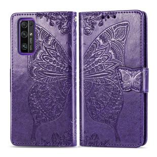 For Huawei Honor 30 Butterfly Love Flower Embossed Horizontal Flip Leather Case with Bracket / Card Slot / Wallet / Lanyard(Dark Purple)