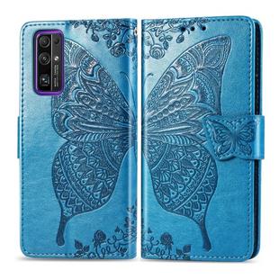 For Huawei Honor 30 Butterfly Love Flower Embossed Horizontal Flip Leather Case with Bracket / Card Slot / Wallet / Lanyard(Blue)