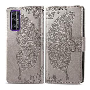 For Huawei Honor 30 Butterfly Love Flower Embossed Horizontal Flip Leather Case with Bracket / Card Slot / Wallet / Lanyard(Gray)