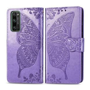 For Huawei Honor 30 Pro Butterfly Love Flower Embossed Horizontal Flip Leather Case with Bracket / Card Slot / Wallet / Lanyard(Light Purple)