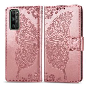 For Huawei Honor 30 Pro Butterfly Love Flower Embossed Horizontal Flip Leather Case with Bracket / Card Slot / Wallet / Lanyard(Rose Gold)