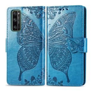 For Huawei Honor 30 Pro Butterfly Love Flower Embossed Horizontal Flip Leather Case with Bracket / Card Slot / Wallet / Lanyard(Blue)