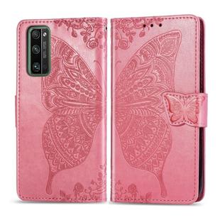 For Huawei Honor 30 Pro Butterfly Love Flower Embossed Horizontal Flip Leather Case with Bracket / Card Slot / Wallet / Lanyard(Pink)