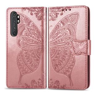 For Xiaomi Note 10 Lite Butterfly Love Flower Embossed Horizontal Flip Leather Case with Bracket / Card Slot / Wallet / Lanyard(Rose Gold)