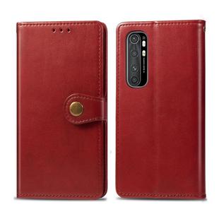 For Xiaomi Note 10 Lite Retro Solid Color Leather Buckle Phone Case with Lanyard & Photo Frame & Card Slot & Wallet & Stand Function(Red)