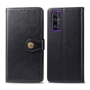 For Huawei Honor 30 Retro Solid Color Leather Buckle Phone Case with Lanyard & Photo Frame & Card Slot & Wallet & Stand Function(Black)