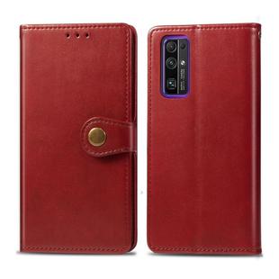 For Huawei Honor 30 Retro Solid Color Leather Buckle Phone Case with Lanyard & Photo Frame & Card Slot & Wallet & Stand Function(Red)