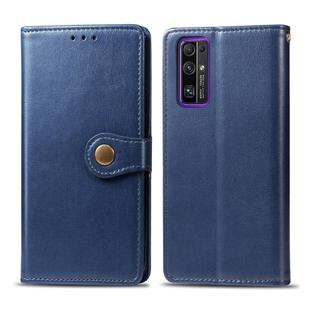 Huawei Honor 30 Pro Retro Solid Color Leather Buckle Phone Case with Lanyard & Photo Frame & Card Slot & Wallet & Stand Function(Blue)