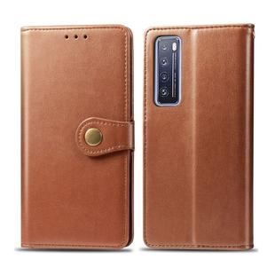 For Huawei Nova 7 Retro Solid Color Leather Buckle Phone Case with Lanyard & Photo Frame & Card Slot & Wallet & Stand Function(Brown)