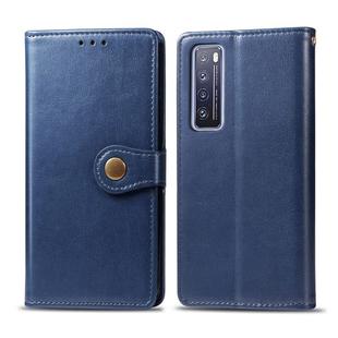 For Huawei Nova 7 Retro Solid Color Leather Buckle Phone Case with Lanyard & Photo Frame & Card Slot & Wallet & Stand Function(Blue)