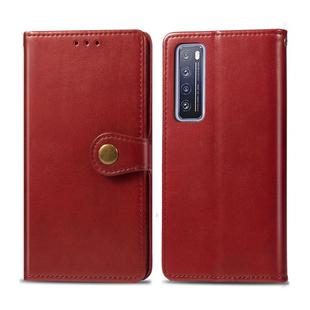 For Huawei Nova 7 Retro Solid Color Leather Buckle Phone Case with Lanyard & Photo Frame & Card Slot & Wallet & Stand Function(Red)