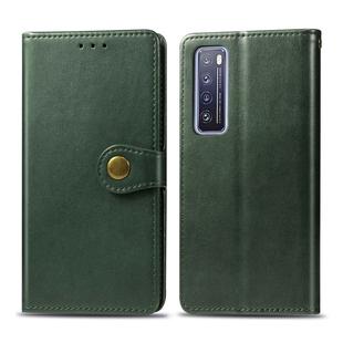 For Huawei Nova 7 Pro Retro Solid Color Leather Buckle Phone Case with Lanyard & Photo Frame & Card Slot & Wallet & Stand Function(Green)