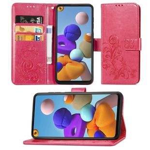 For Samsung Galaxy A21s Lucky Clover Pressed Flowers Pattern Leather Case with Holder & Card Slots & Wallet & Hand Strap(Rose)