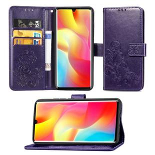 For Xiaomi Mi Note 10 Lite Lucky Clover Pressed Flowers Pattern Leather Case with Holder & Card Slots & Wallet & Hand Strap(Purple)