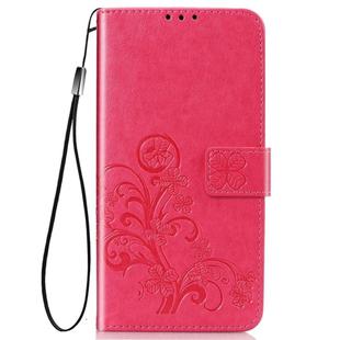 For Huawei P40 lite E/Y7P Four-leaf Clasp Embossed Buckle Mobile Phone Protection Leather Case with Lanyard & Card Slot & Wallet & Bracket Function(Magenta)