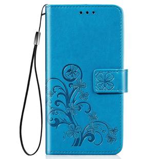 For Huawei P40 lite E/Y7P Four-leaf Clasp Embossed Buckle Mobile Phone Protection Leather Case with Lanyard & Card Slot & Wallet & Bracket Function(Blue)