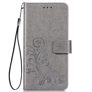 For Huawei Honor 9A Four-leaf Clasp Embossed Buckle Mobile Phone Protection Leather Case with Lanyard & Card Slot & Wallet & Bracket Function(Gray)