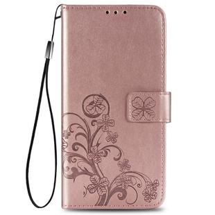 For Huawei Honor 30 Four-leaf Clasp Embossed Buckle Mobile Phone Protection Leather Case with Lanyard & Card Slot & Wallet & Bracket Function(Rose Gold)