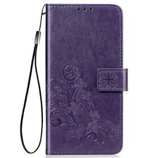 For Huawei Honor 30 Pro Four-leaf Clasp Embossed Buckle Mobile Phone Protection Leather Case with Lanyard & Card Slot & Wallet & Bracket Function(Purple)