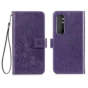 For Xiaomi Mi Note 10 Lite Four-leaf Clasp Embossed Buckle Mobile Phone Protection Leather Case with Lanyard & Card Slot & Wallet & Bracket Function(Purple)