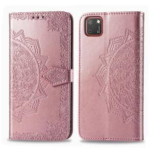 For Huawei Y5P 2020 /  Honor 9S Halfway Mandala Embossing Pattern Horizontal Flip Leather Case with Holder & Card Slots & Wallet & Photo Frame & Lanyard(Rose Gold)