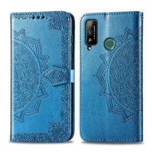 For Huawei Honor Play 4T Halfway Mandala Embossing Pattern Horizontal Flip Leather Case with Holder & Card Slots & Wallet & Photo Frame & Lanyard(Blue)