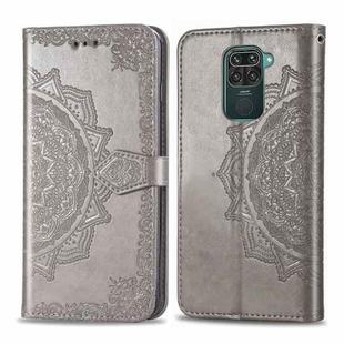 For Xiaomi Redmi 10X /  Note 9 Halfway Mandala Embossing Pattern Horizontal Flip Leather Case with Holder & Card Slots & Wallet & Photo Frame & Lanyard(Gray)