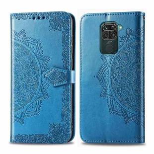 For Xiaomi Redmi 10X /  Note 9 Halfway Mandala Embossing Pattern Horizontal Flip Leather Case with Holder & Card Slots & Wallet & Photo Frame & Lanyard(Blue)