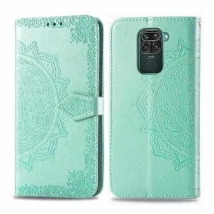 For Xiaomi Redmi 10X /  Note 9 Halfway Mandala Embossing Pattern Horizontal Flip Leather Case with Holder & Card Slots & Wallet & Photo Frame & Lanyard(Green)