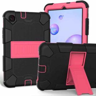 For Samsung Galaxy Tab A 8.4 (2020) Shockproof Two-Color Silicone Protection Case with Holder(Black+Hot Pink)