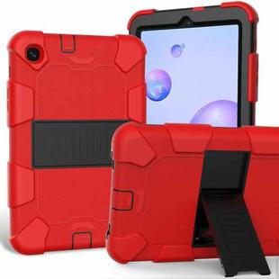 For Samsung Galaxy Tab A 8.4 (2020) Shockproof Two-Color Silicone Protection Case with Holder(Red+Black)