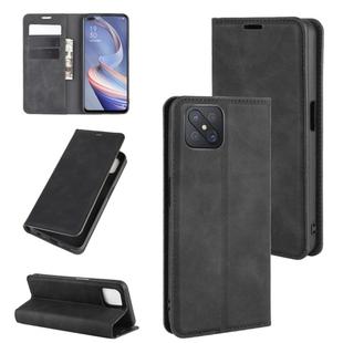 For Oppo A92s Retro-skin Business Magnetic Suction Leather Case with Holder & Card Slots & Wallet(Black)