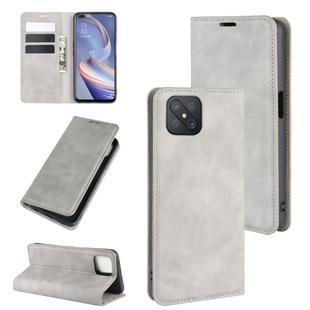 For Oppo A92s Retro-skin Business Magnetic Suction Leather Case with Holder & Card Slots & Wallet(Grey)