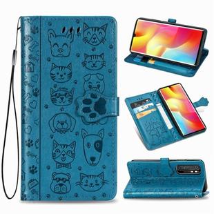 For Xiaomi Mi Note 10 Lite Lovely Cat and Dog Embossing Pattern Horizontal Flip Leather Case , with Holder & Card Slots & Wallet & Cartoon Clasp & Lanyard(Blue)