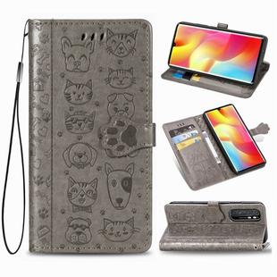 For Xiaomi Mi Note 10 Lite Lovely Cat and Dog Embossing Pattern Horizontal Flip Leather Case , with Holder & Card Slots & Wallet & Cartoon Clasp & Lanyard(Grey)