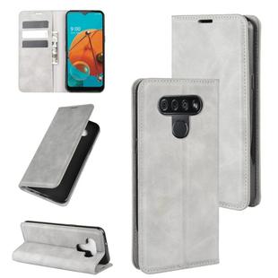 For LG K51 Retro-skin Business Magnetic Suction Leather Case with Holder & Card Slots & Wallet(Grey)