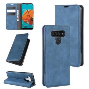For LG K51 Retro-skin Business Magnetic Suction Leather Case with Holder & Card Slots & Wallet(Dark Blue)