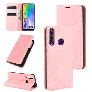 For Huawei Y6p Retro-skin Business Magnetic Suction Leather Case with Holder & Card Slots & Wallet(Pink)