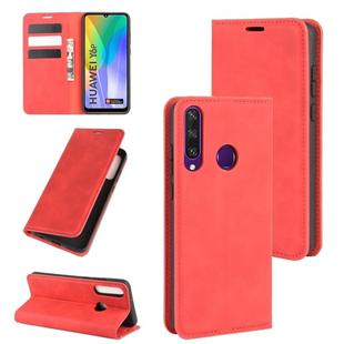 For Huawei Y6p Retro-skin Business Magnetic Suction Leather Case with Holder & Card Slots & Wallet(Red)