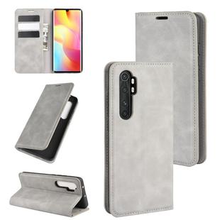 For Xiaomi Mi Note 10 Lite Retro-skin Business Magnetic Suction Leather Case with Holder & Card Slots & Wallet(Grey)