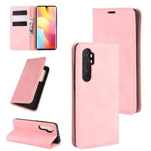 For Xiaomi Mi Note 10 Lite Retro-skin Business Magnetic Suction Leather Case with Holder & Card Slots & Wallet(Pink)
