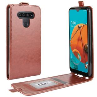 For LG K51 R64 Texture Single Vertical Flip Leather Protective Case with Card Slots & Photo Frame(Brown)