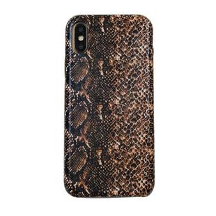 For iPhone X/XS Snake Skin Pattern PU+PVC Material Shockproof Mobile Protective Case(Deep Brown)